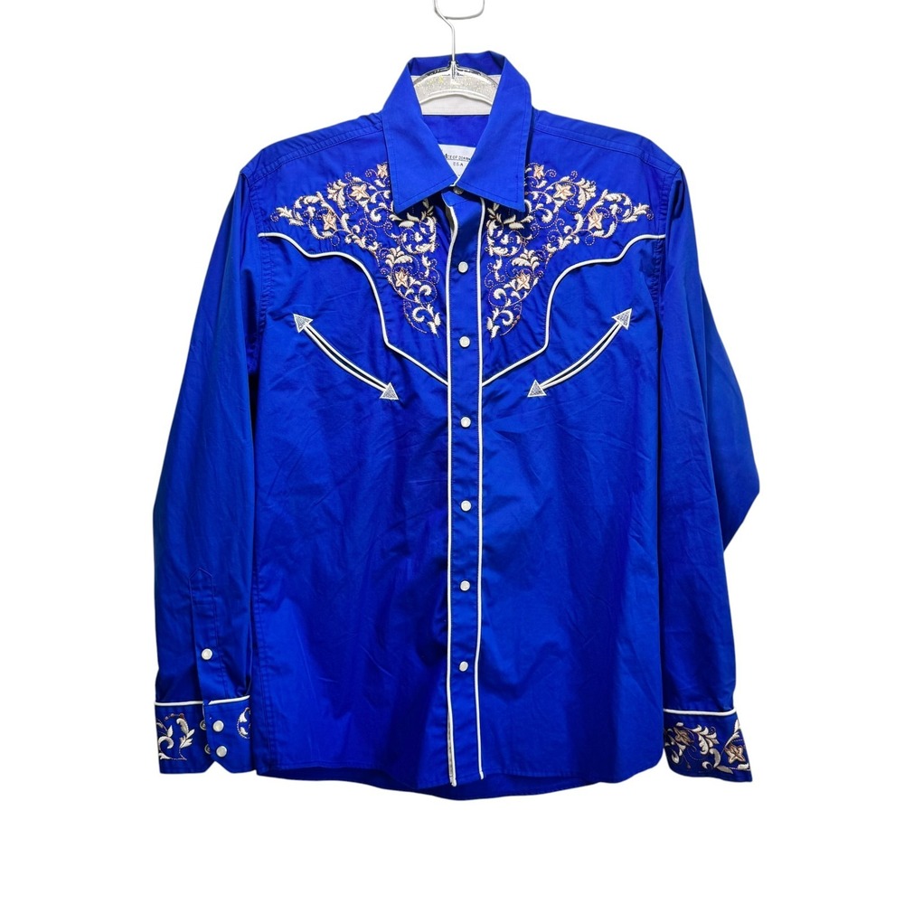 Ace Of Diamond Western Cowboy Rodeo Embroidered Button Up Shirt S Royal Blue